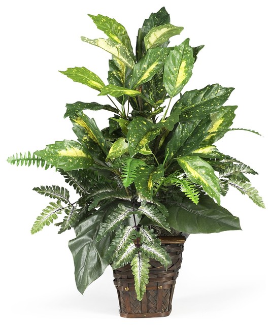 Artificial Plant Mixed Greens With Wicker Floor Silk Plant