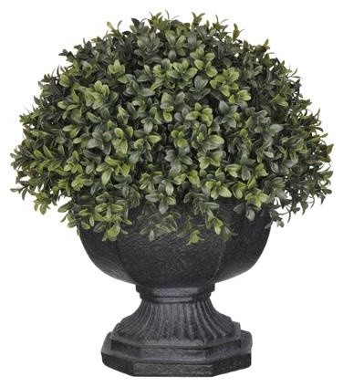 Artificial Half-Ball Boxwood Topiary in Black Garden Urn