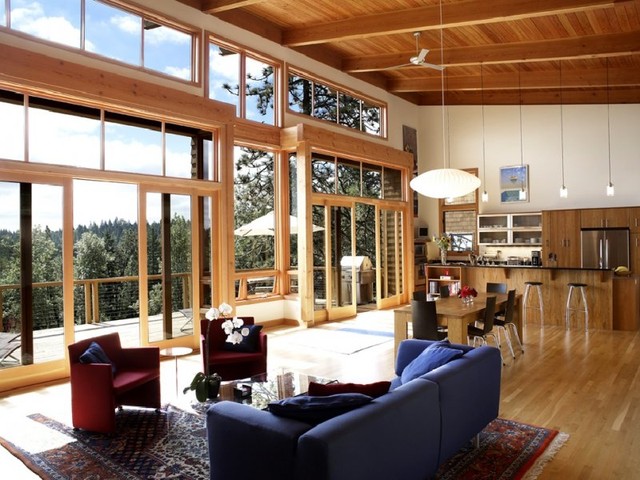 Western Red Cedar Wood Ceiling Contemporary Living Room