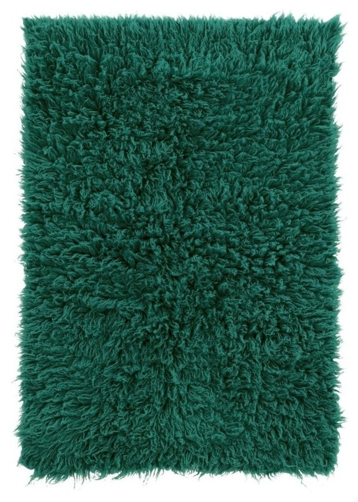 Linon New Flokati 5' x 8' Shag Rug in Emerald Green Contemporary