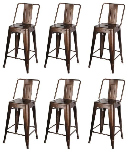 Highback Coffee Metal Bar Stools, Set of 6 Industrial Bar Stools And Counter Stools by