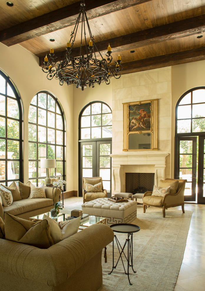 Photo of a large mediterranean enclosed living room in Houston.
