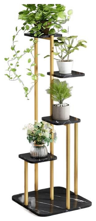 Multi-Shelves Nordic Luxury Plant Stand, Black, H48.4"