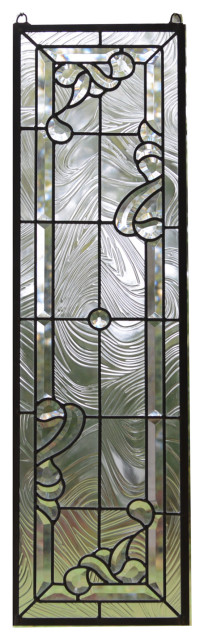 10" x 36" Stunning Handcrafted stained glass Clear Beveled window panel 
