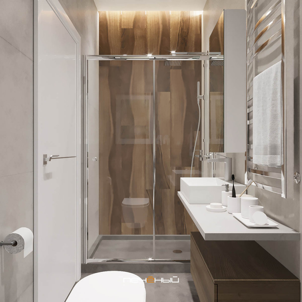 Серо-синий современный интерьер