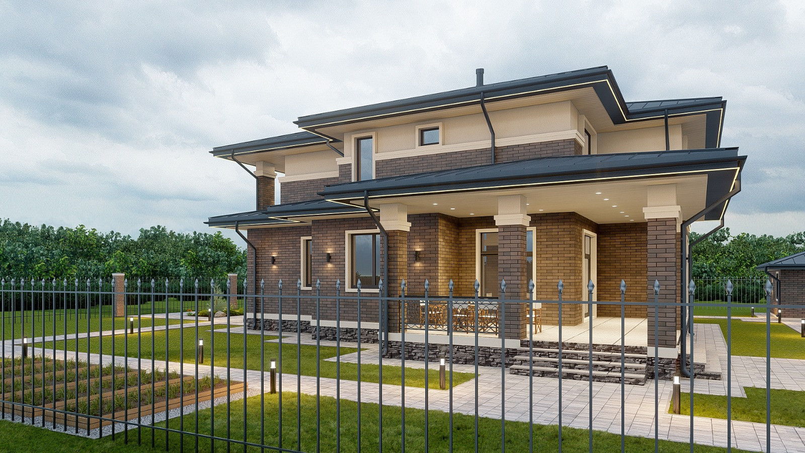 Проект двухэтажного дома в стиле Райта 265 кв.м