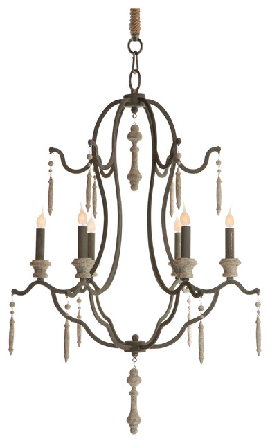 Marisol French Country Simple Dark Gray Iron 6 Light Chandelier