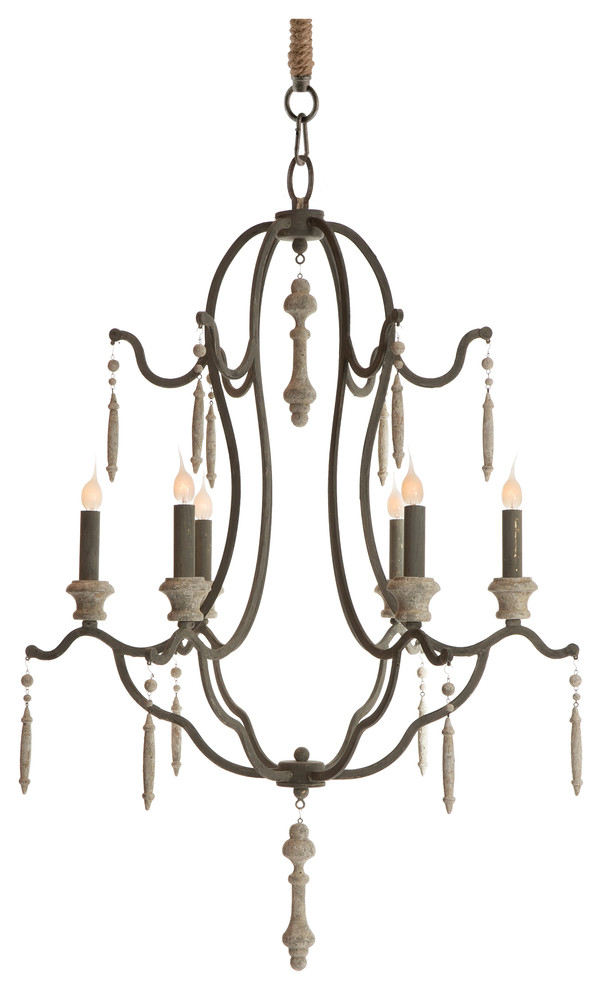 Marisol French Country Simple Dark Gray Iron 6 Light Chandelier