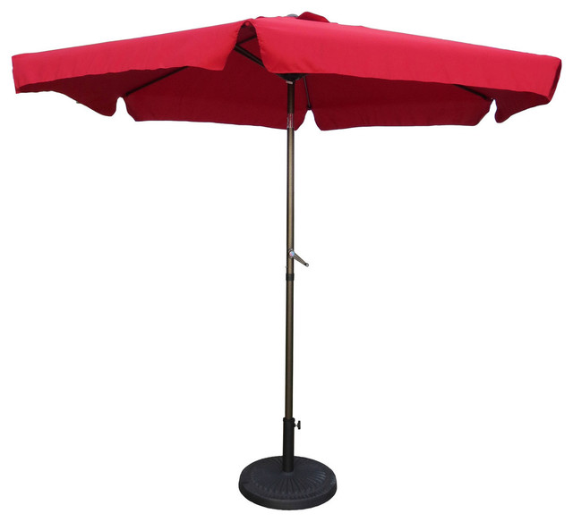 9' Aluminum/ Polyester Fabric Patio Umbrella and Crank, Bronze/Ruby Red