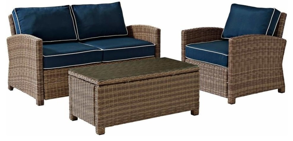Bradenton 3-Piece Outdoor Wicker Seating Set With Cushions, Navy