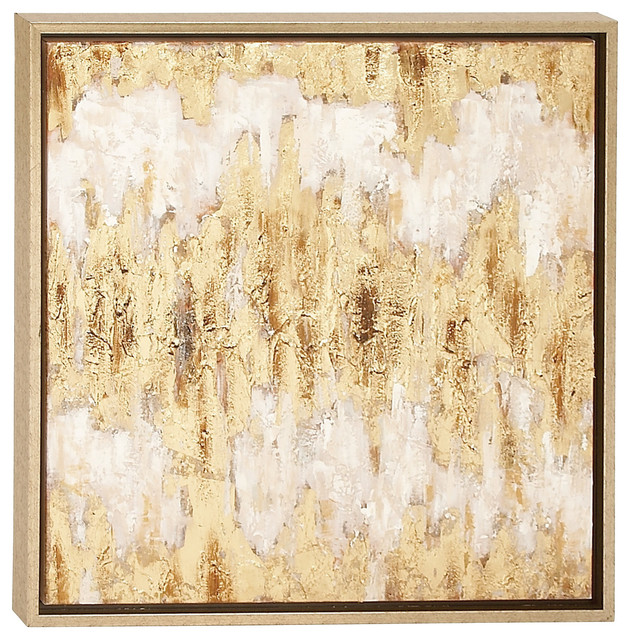 Metallic Gold Leaf Contemporary Abstract Painting, Gold Frame, 24"x24