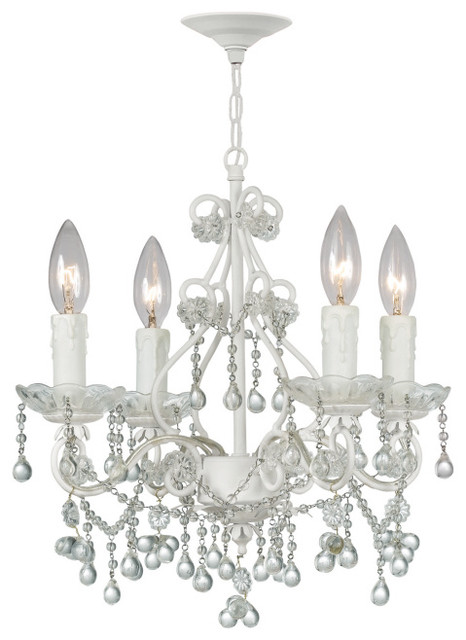 Paris Flea Market Mini Chandelier in White with Clear Crystals
