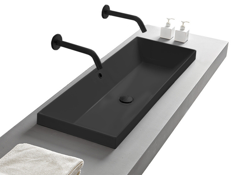 Rectangular Small Matte Black Ceramic Drop In Sink Contemporary
