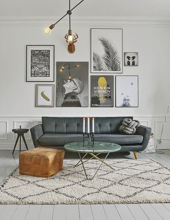 Design ideas for a mid-sized midcentury formal open concept living room in Charlotte with grey walls, painted wood floors, no fireplace, no tv and grey floor.