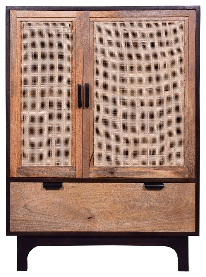 42 Inch Mango Wood Armoire Storage with 2 Rattan Woven Doors