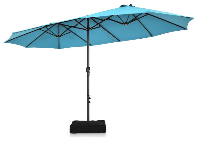 15FT Double-Sided Twin Patio Umbrella Sun Shade Outdoor Crank Market Turquoise