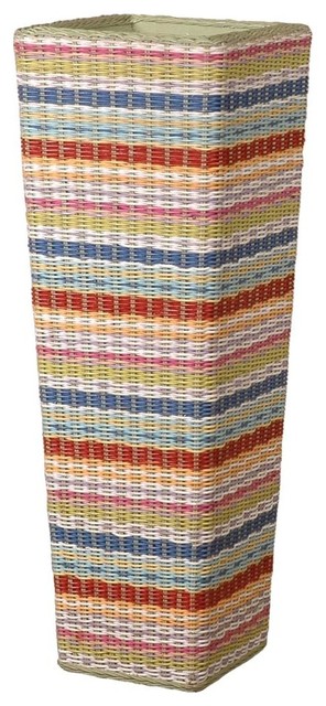 Funstripes Large Woven Rattan Tapered Square Planter in Multi