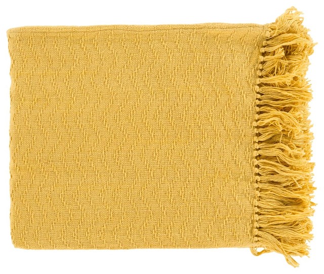 Surya Surya Woven Cotton Throw Blanket, Gold, 50"x60" Throws Houzz