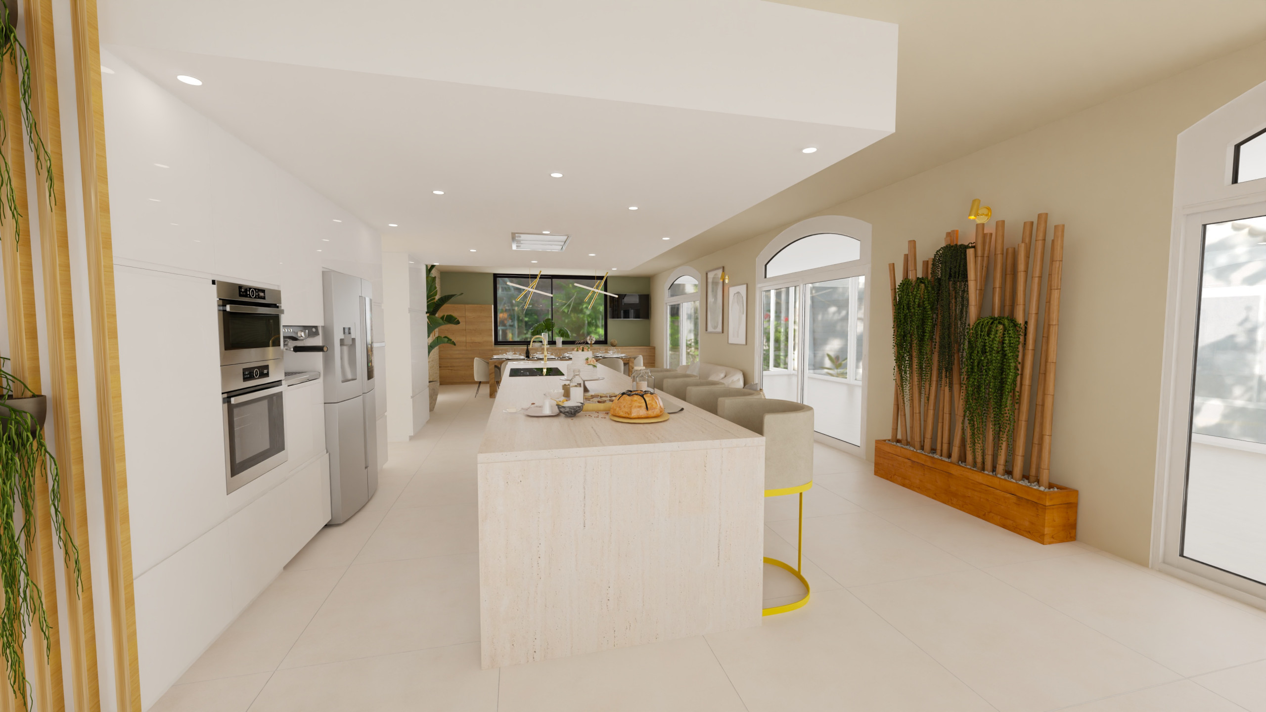 Aménagement d'une pièce de vie de 100 m² dans un style Contemporain