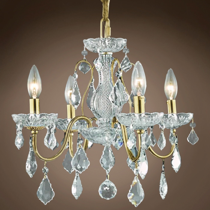 Heritage 4 Light 17" Gold Chandelier With Clear European Crystal and Led Bulb