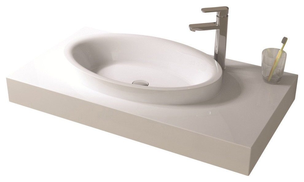 ADM Eclipse Wall Mounted Sink, White, 35" Contemporary Bathroom
