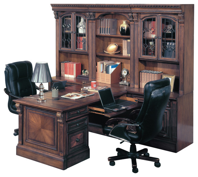 Huntington Office Peninsula Desk Wall Unit 8 Piece Traditional Huntington Office Peninsula Desk Wall Unit 8 Piece