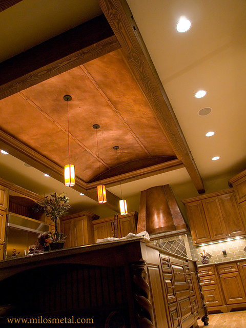 Copper Ceiling Panels And Kitchen Hood Traditional Kitchen