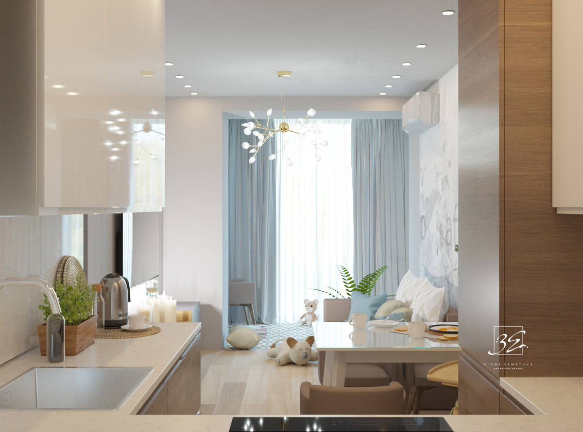 Двухкомнатная квартира-студия 45 кв.м в ЖК "SCANDIS" в современном стиле