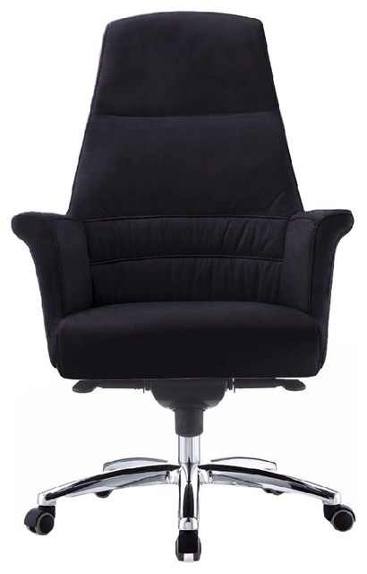 Geffen Genuine Leather Aluminum Base, Black Genuine Leather High Back Office Chair