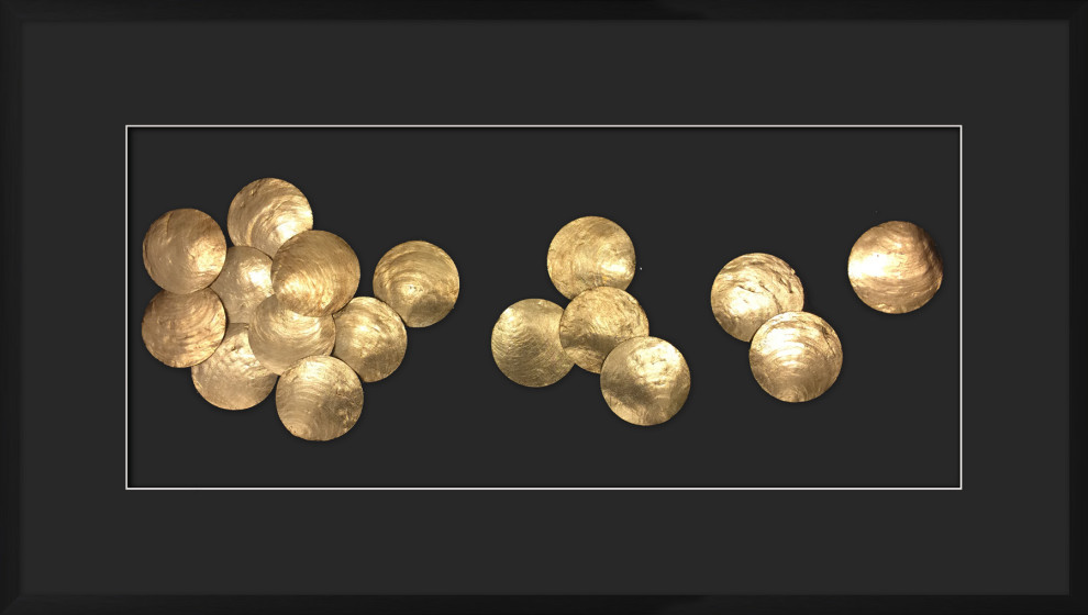 Gold Leaf Capiz Shell Wave 2, Shadowbox, 41x23 Contemporary Wall