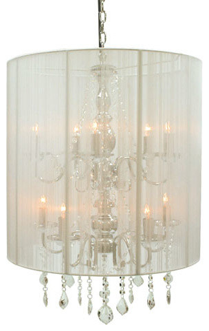Rovello Silver 10 Light Crystal Pendant with White Shade
