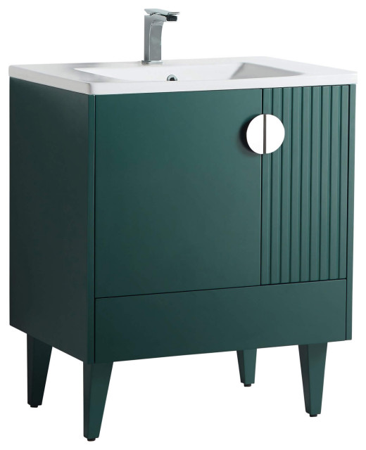 Venezian Single Bathroom Vanity, Green, 30", Polished Chrome Handles, One Sink
