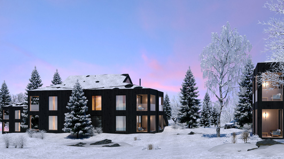 ヨーテボリにある北欧スタイルのおしゃれな家の外観 (下見板張り) の写真