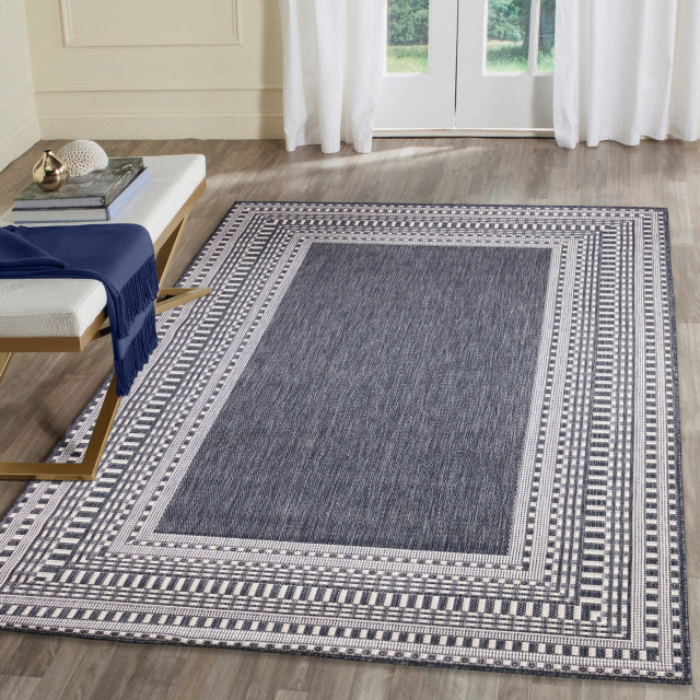 Malibu Etched Border Indoor/Outdoor Rug, 6'6"x9'3" Contemporary