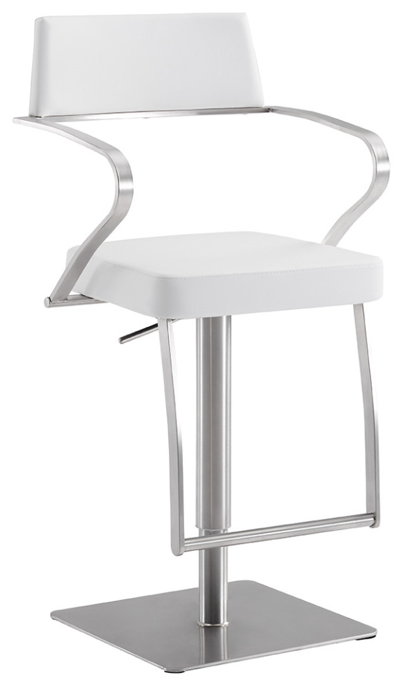 Harbor Adjustable Bar Stool In White PuLeather Contemporary Bar