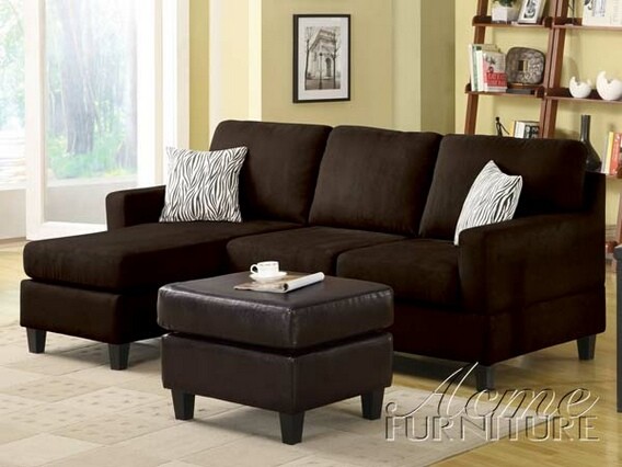 2 pc chocolate microfiber reversible chaise sectional sofa