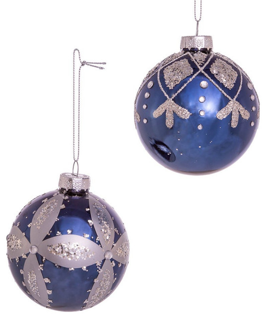 80MM Navy Blue Glass Ball Ornaments, 6Piece Set, 3.15' Christmas