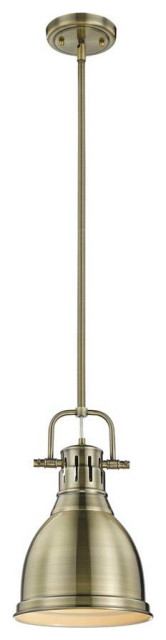 Duncan Small Pendant With Rod, Aged Brass With Aged Brass Shade