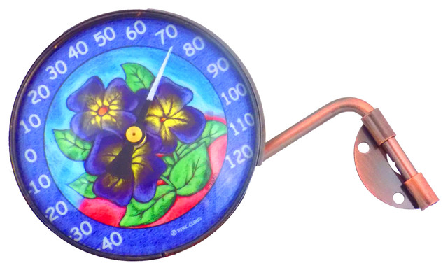Pink Cloud Purple Pansies Flowers Wall Mount Copper Outdoor Pink Cloud Purple Pansies Flowers Wall Mount Copper Outdoor Thermometer