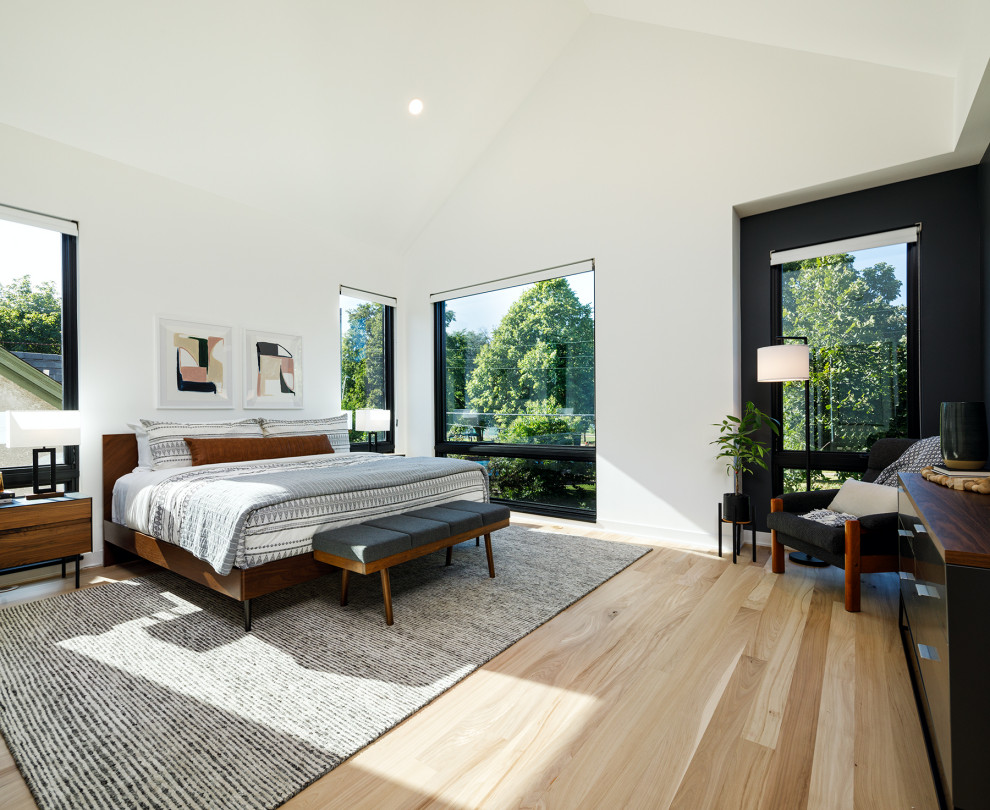 Diseño de dormitorio nórdico de tamaño medio