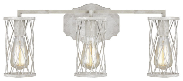 Cosette French Washed Oak Distressed White Wood 3 Light Vanity