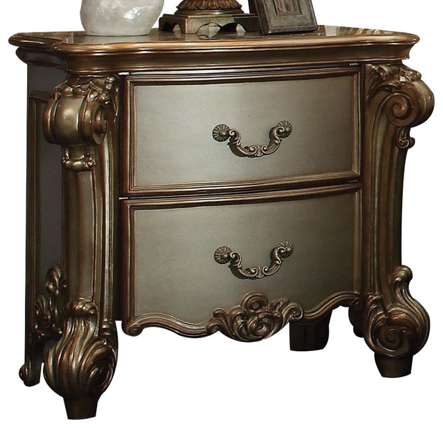 Acme Vendome Nightstand, Gold Patina 23003 Victorian Nightstands