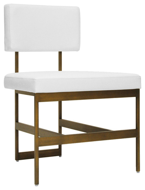 Shaw Modern Dining Chair With White Vinyl Cushion Bronze