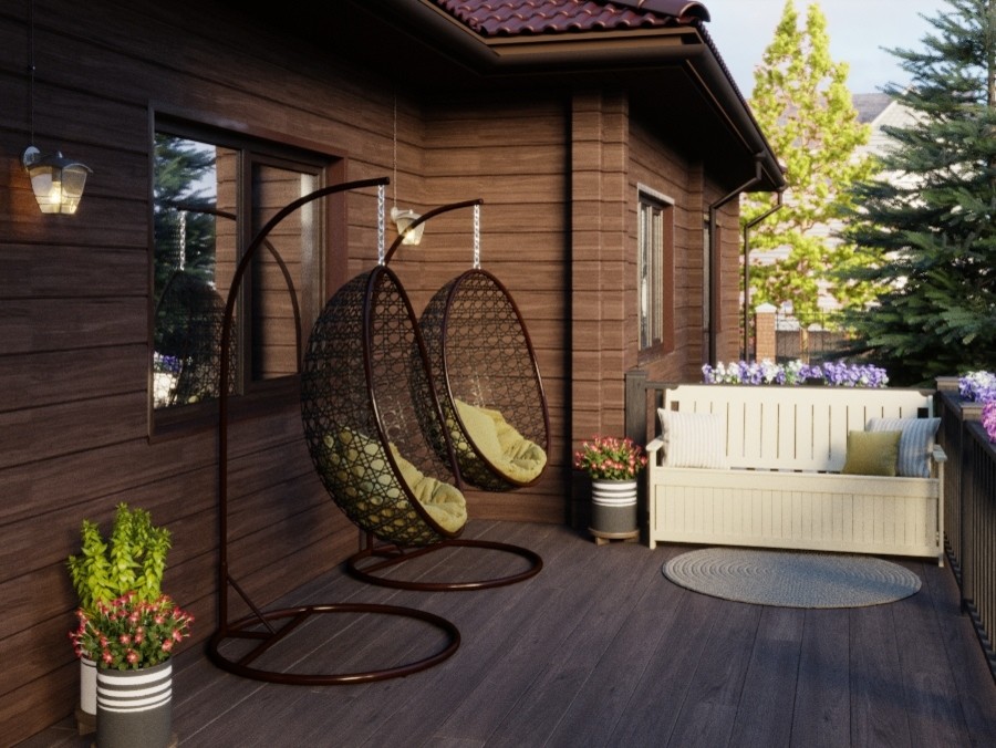 Терраса в загородном доме из бруса