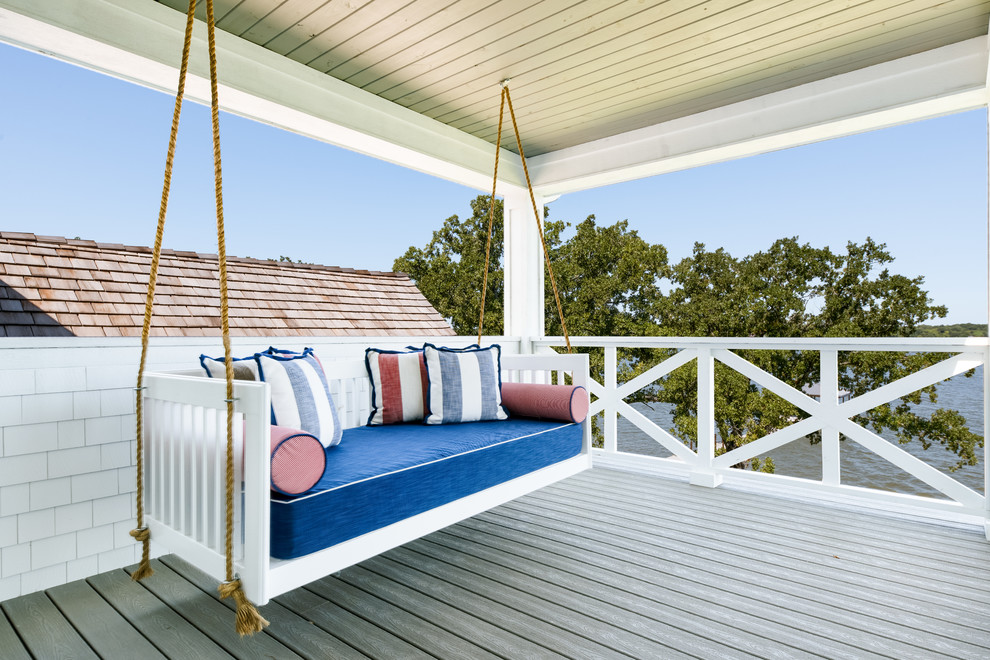Design ideas for a transitional verandah in Dallas with decking and a roof extension.