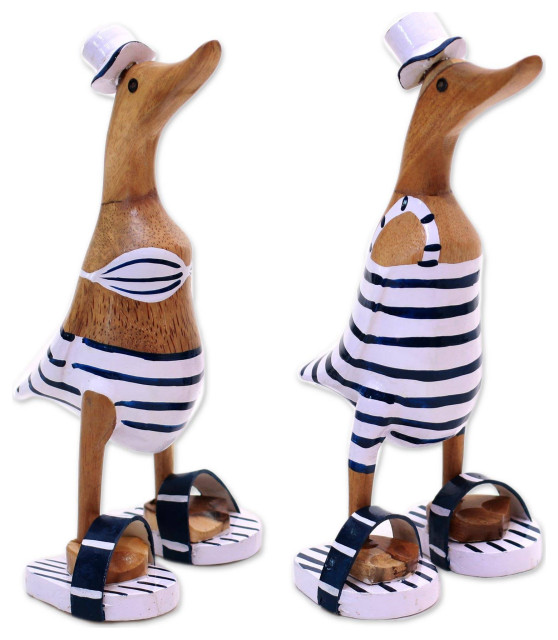 NOVICA Beachside Ducks And Bamboo Root And Wood Sculptures  (Pair)