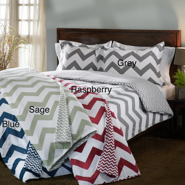 Chevron Stripe Flannel Reversible 3piece Duvet Cover Set