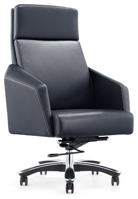 Lauren Genuine Leather Aluminum Base, Black Genuine Leather High Back Office Chair