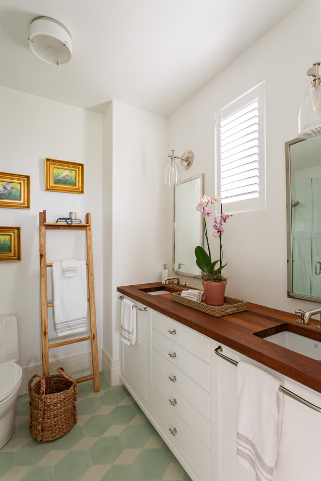 This is an example of a coastal bathroom in Charleston.