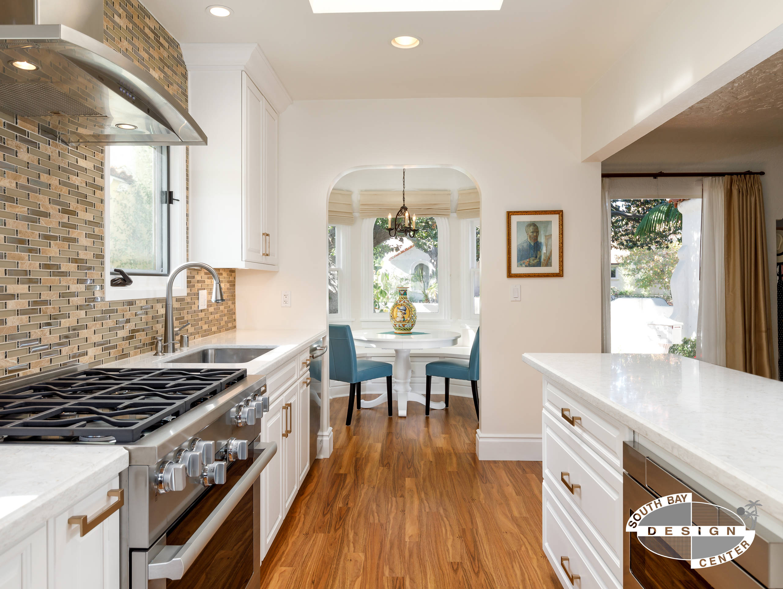 Transitional White Cabinetry with Bench Seating Area